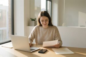 パソコンに向かって作業をする女性